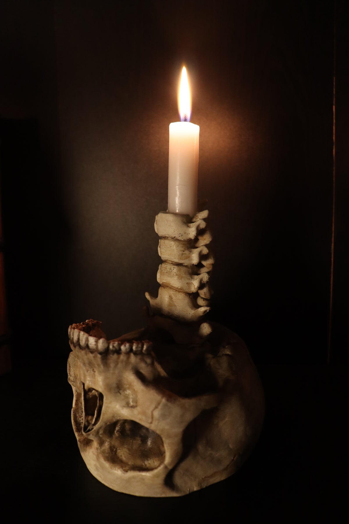 Spine Candle Holder bone white tealight close up showing vertebrae texture detail