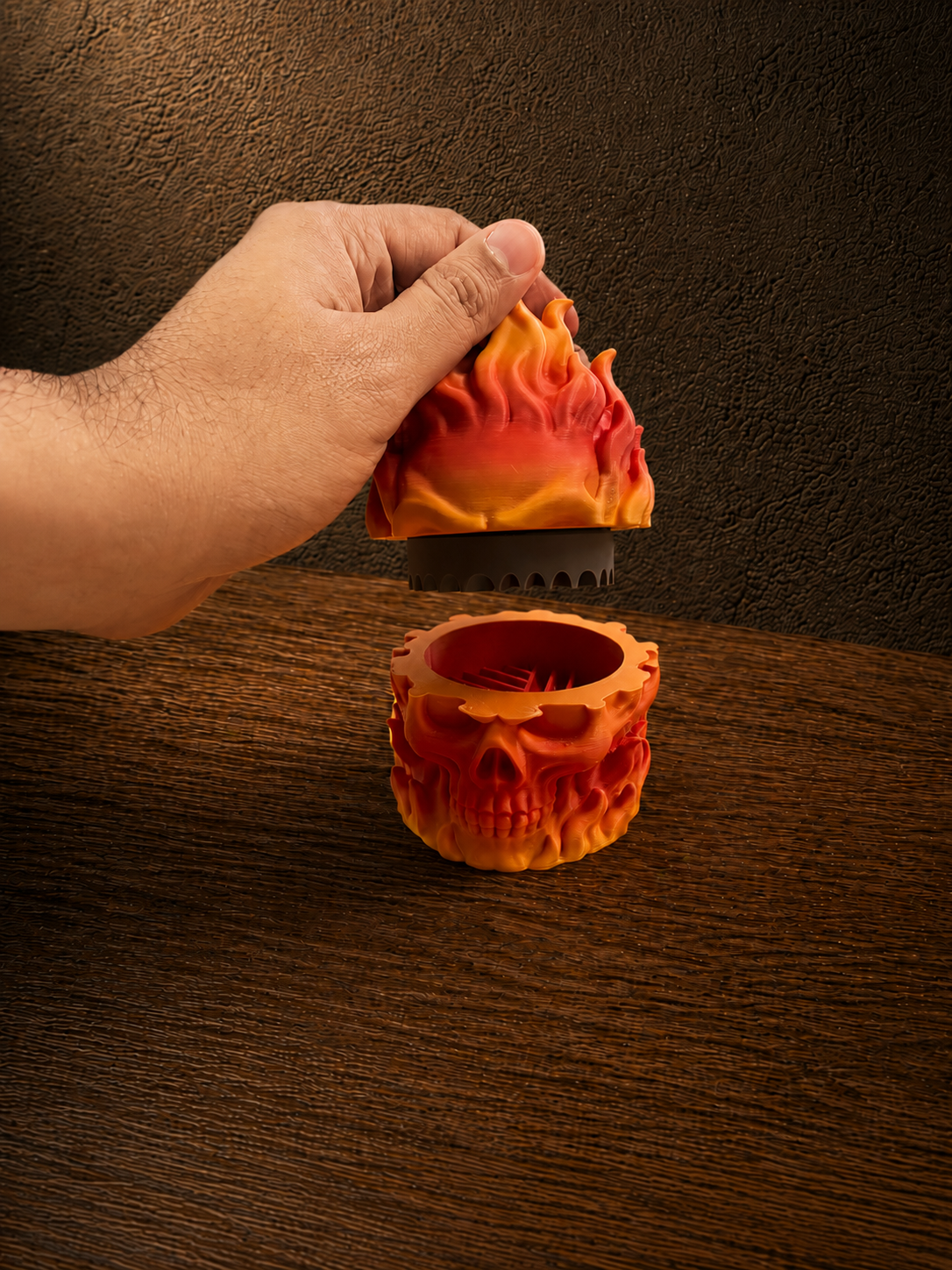 Flaming Skull Herb Grinder assembled front view