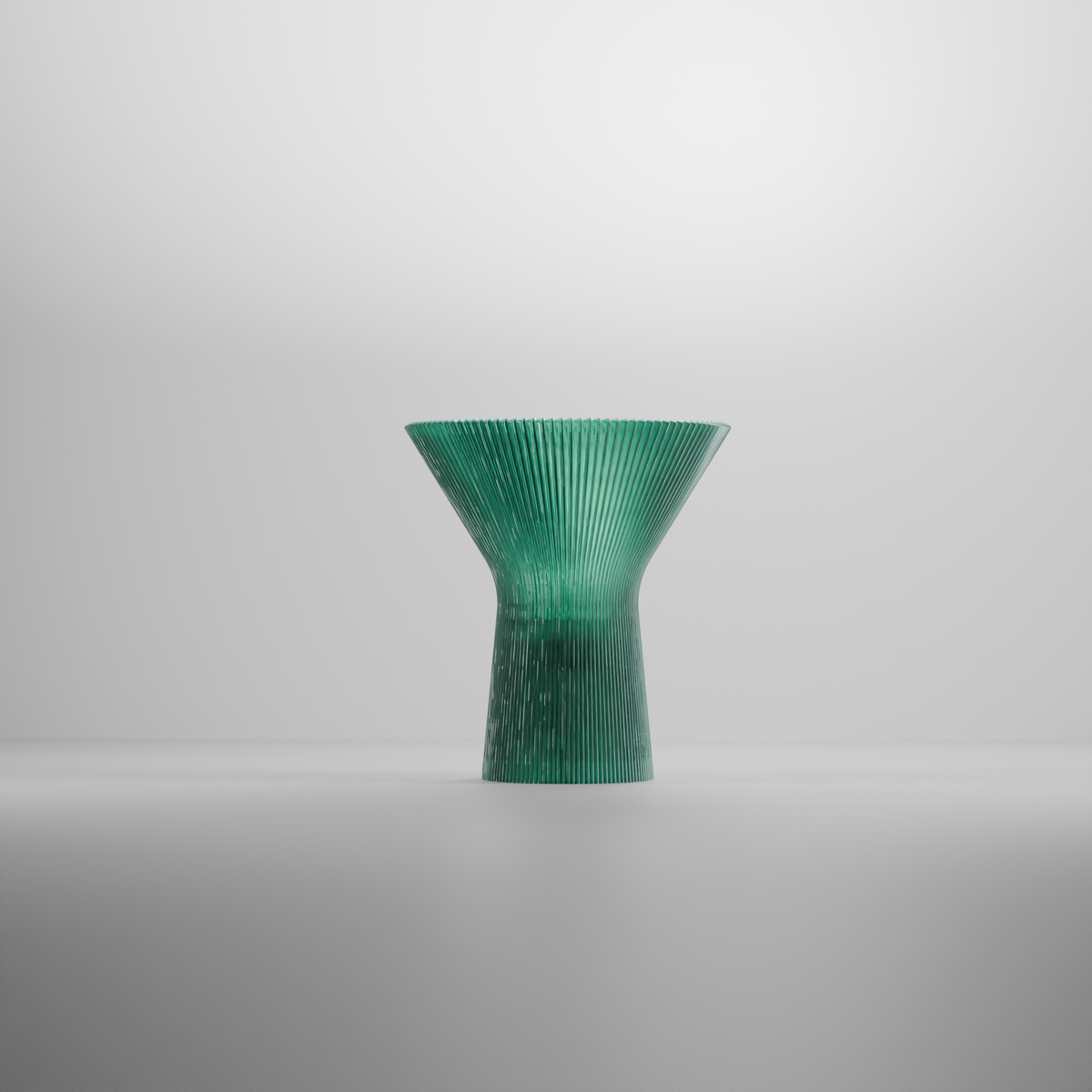 Orange pleated inverted funnel E27 lamp styled on a dark wood side table.