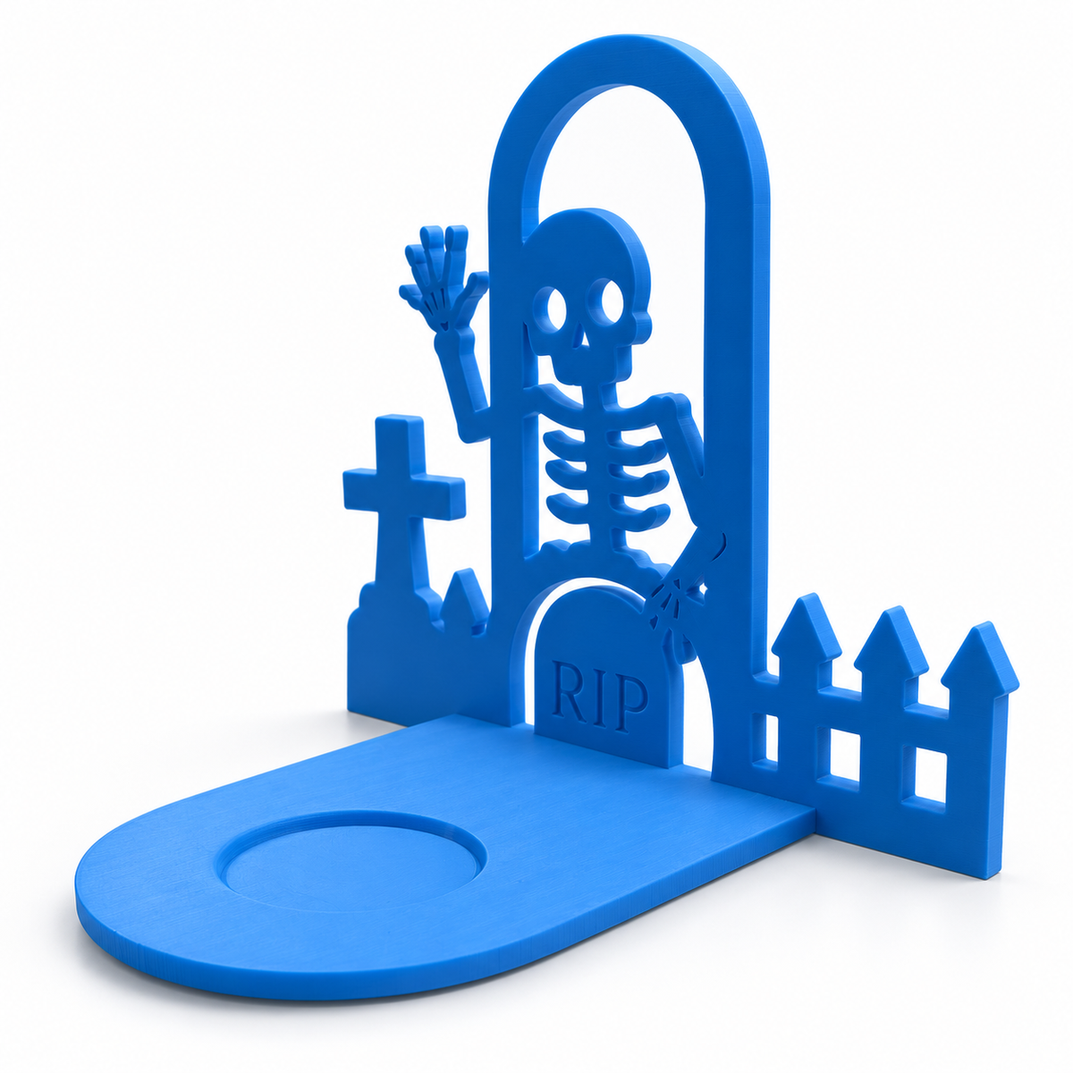 Blue graveyard shadow lamp angled view with tea-light recess
