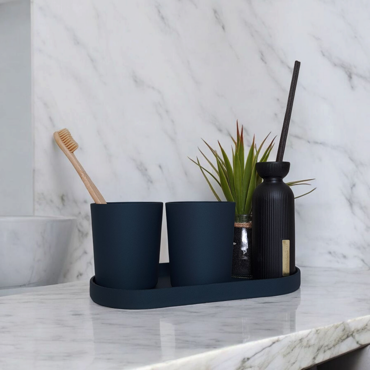 The Calm Sink Set — Toothbrush Holder & Bathroom Tray