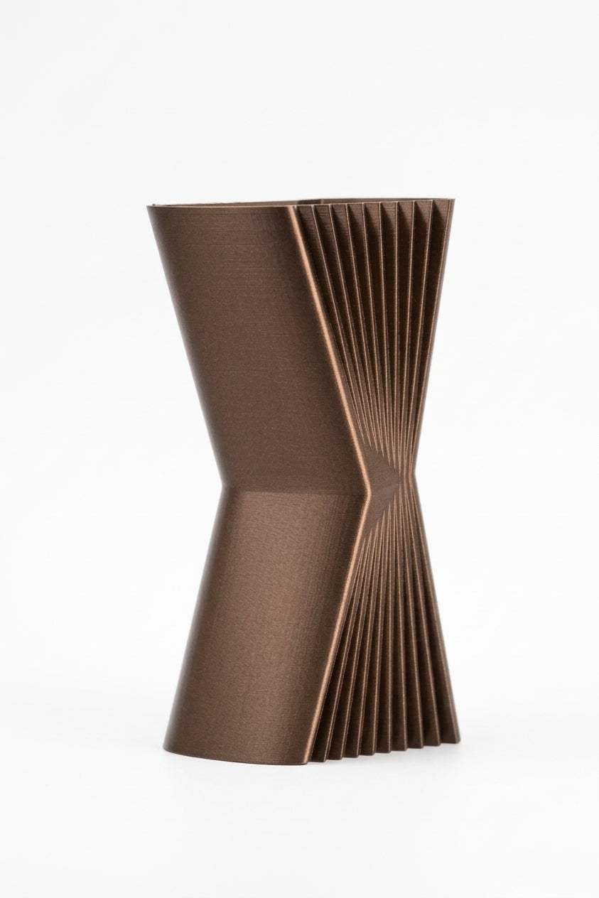 Elegant Angular Decorative Vase dark brown on travertine stone palm leaf lifestyle light background