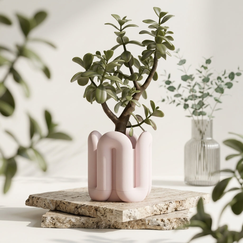 Wibble Aesthetic Two-Part Planter pink close up showing looping wibble tubular surface detail