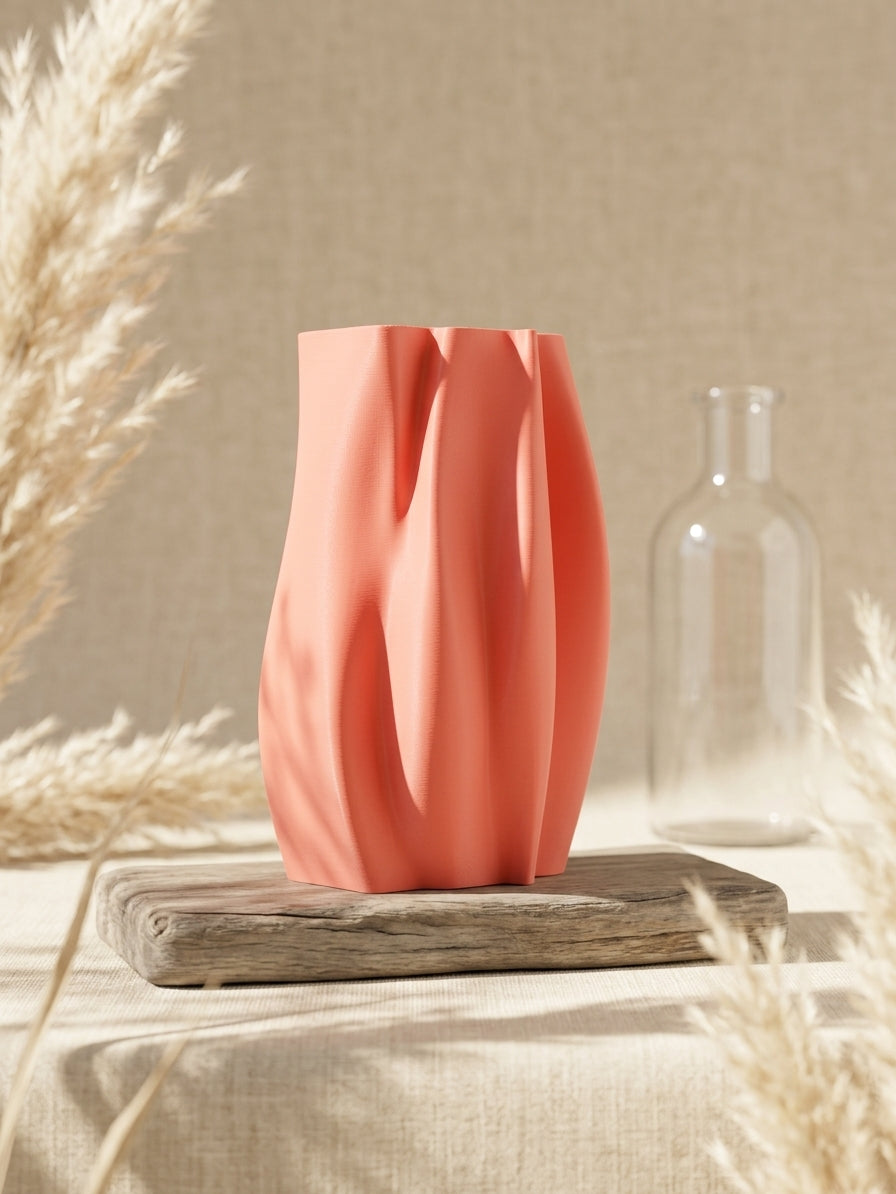 Elegant Organic Flow Vase lifestyle render with dried botanicals warm interior setting