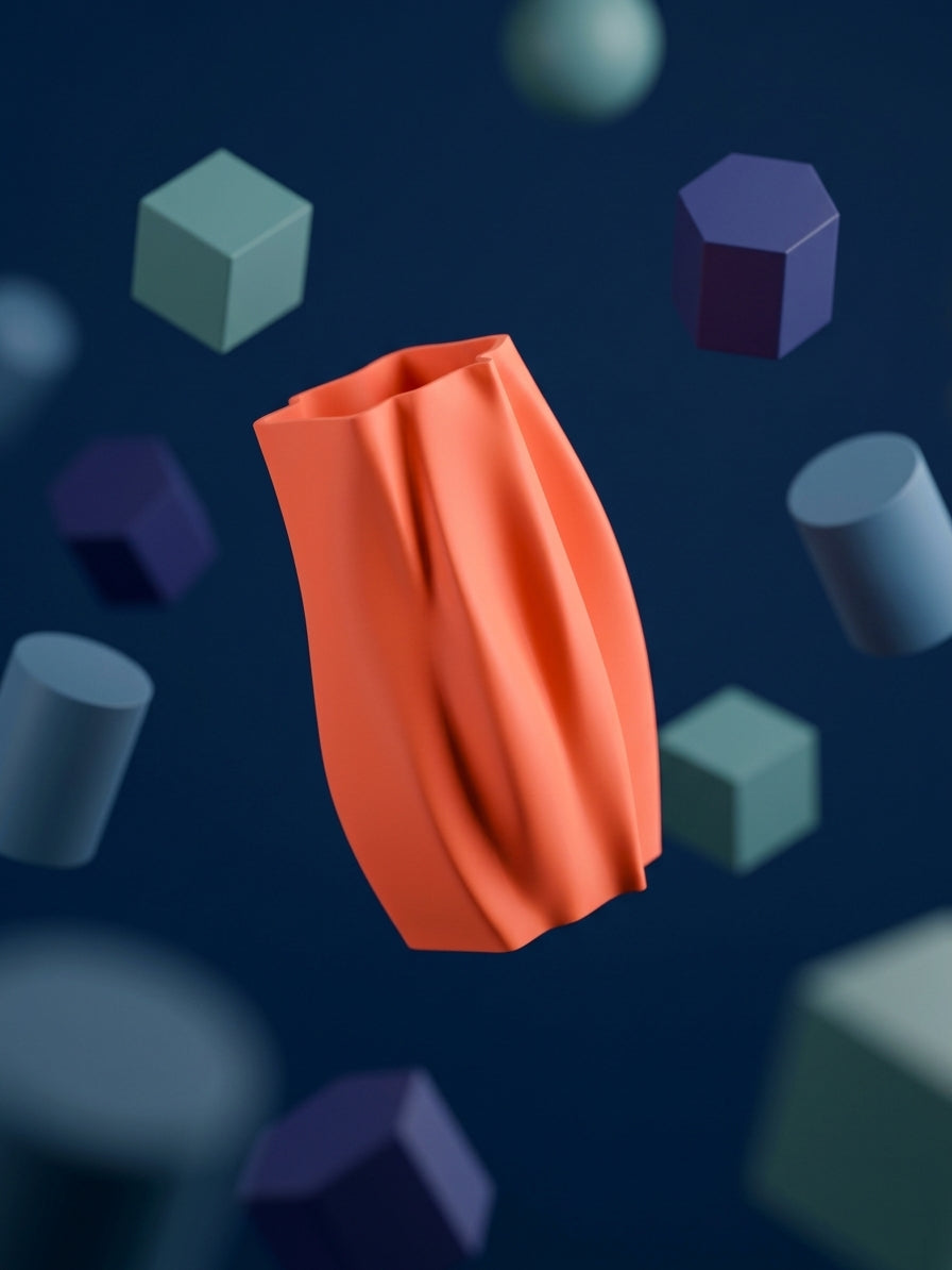 Elegant Organic Flow Vase lifestyle render close up showing flowing ridge surface detail