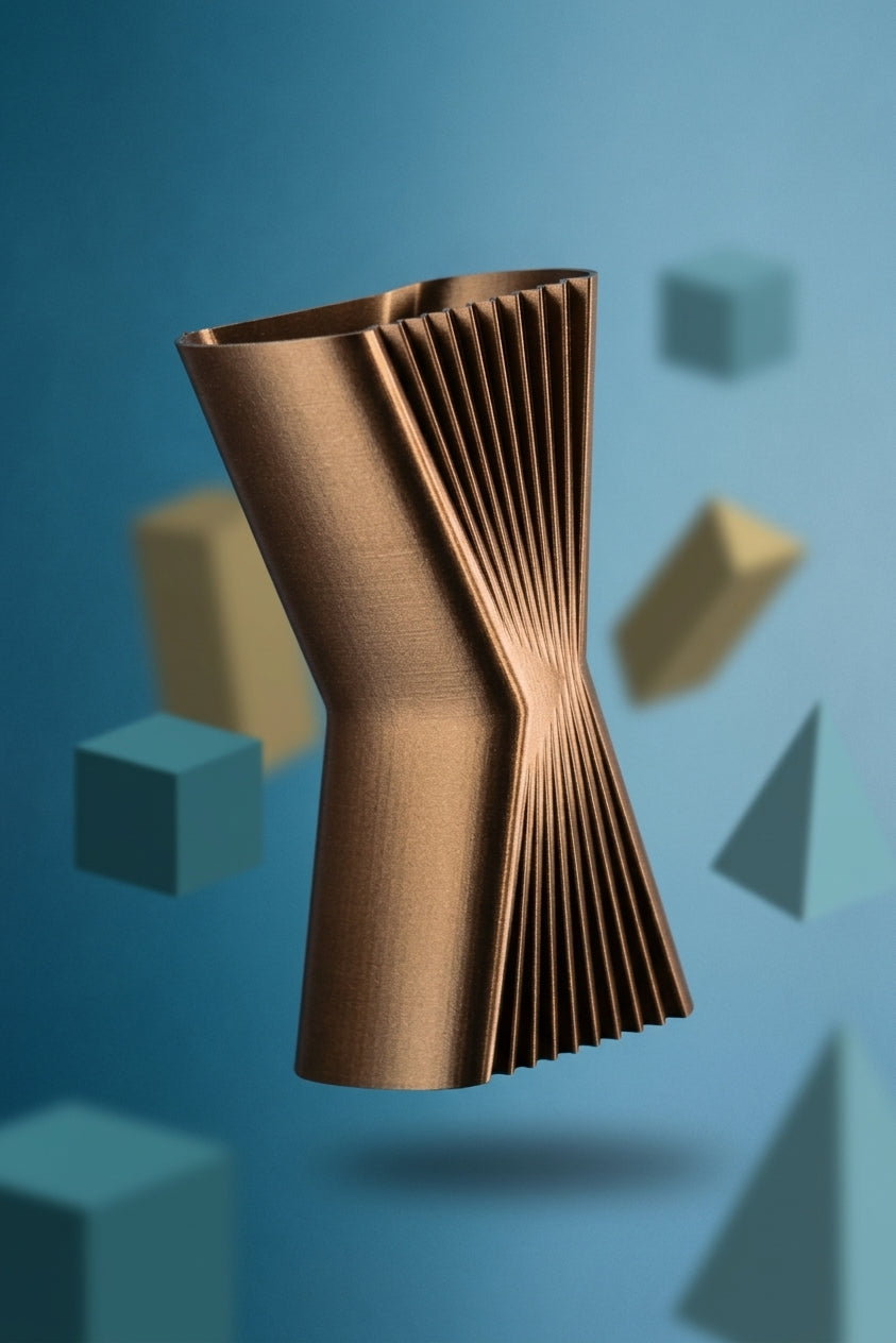 Elegant Angular Decorative Vase dark brown on dark base dramatic dark editorial monstera leaves