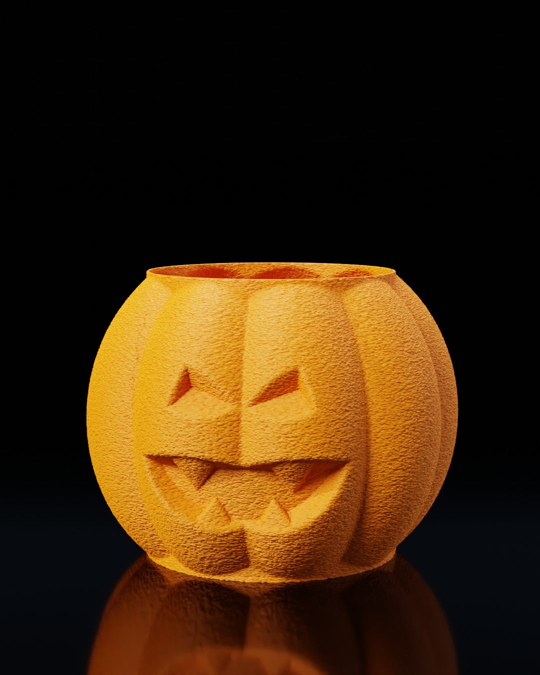 Pumpkin Head Vase, bright orange jack-o’-lantern design with open top