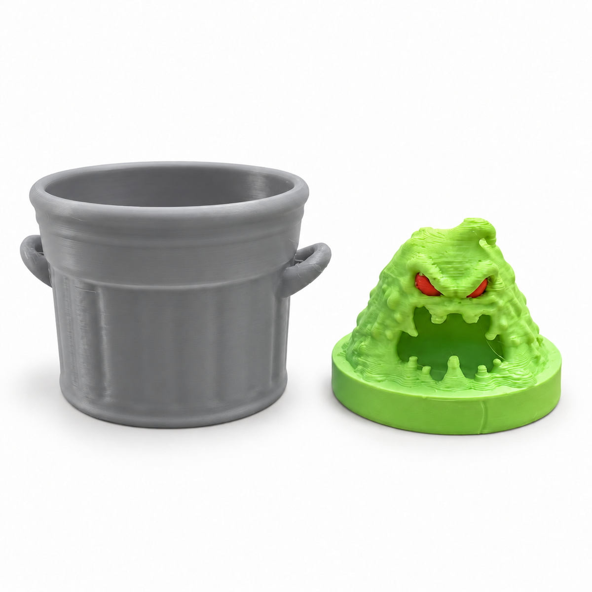 Trash Slime Monster Clicker separated from grey bin