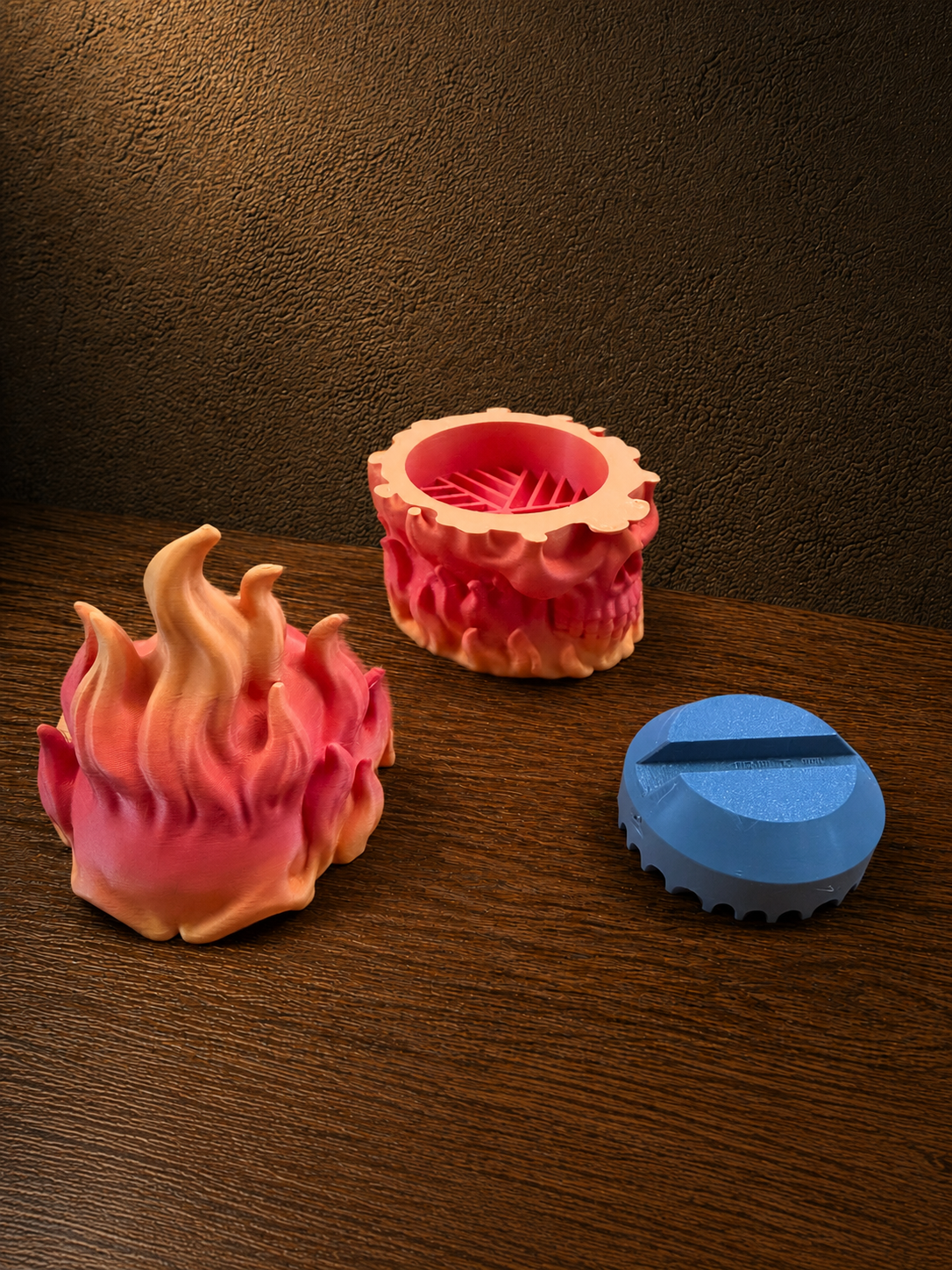 Flaming Skull Herb Grinder opened showing grinding section