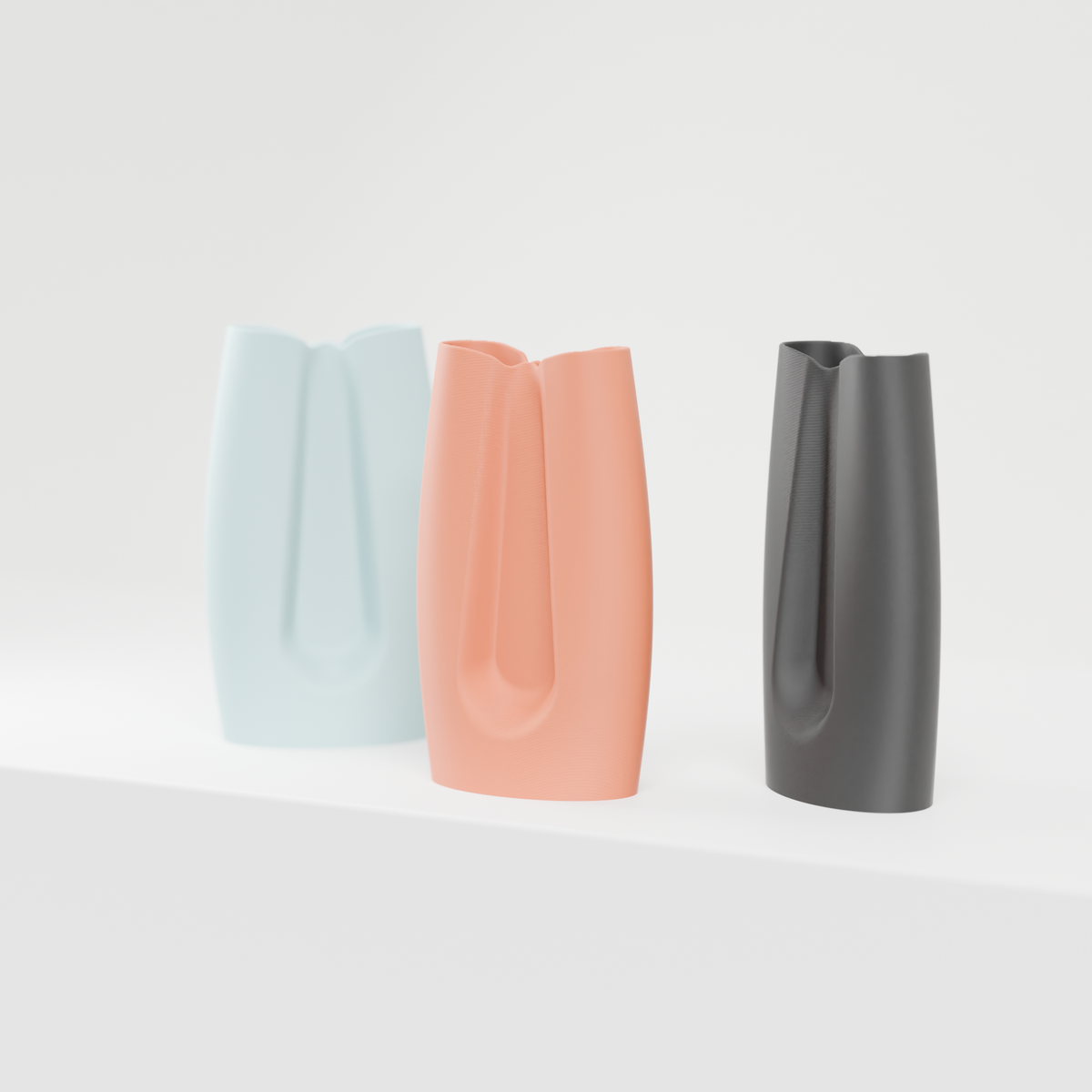 Modern Curved Minimalist Vase peach front view clean white background product shot