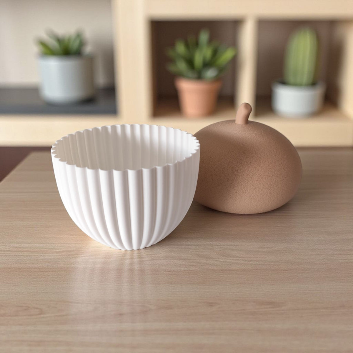 Ribbed Acorn Container & LED Tealight Holder