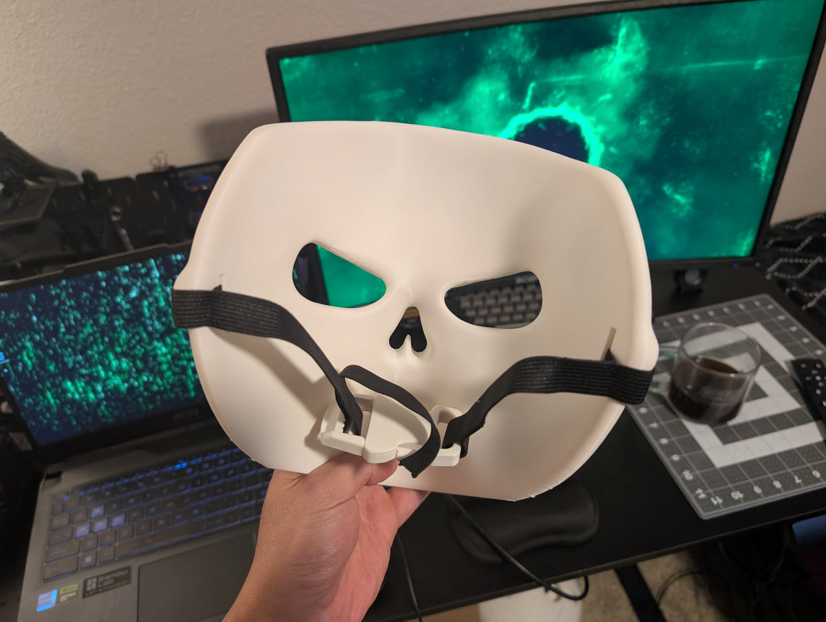 Back of the Grinning Skull Mask showing the shaped face-contact area and elastic strap mounting points.