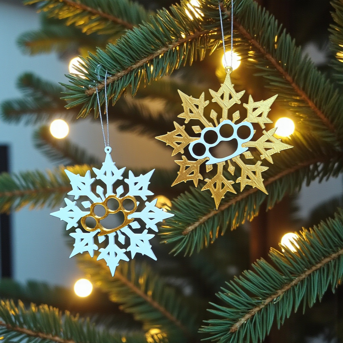 Bad Snowflake pair on rustic planked wood surface