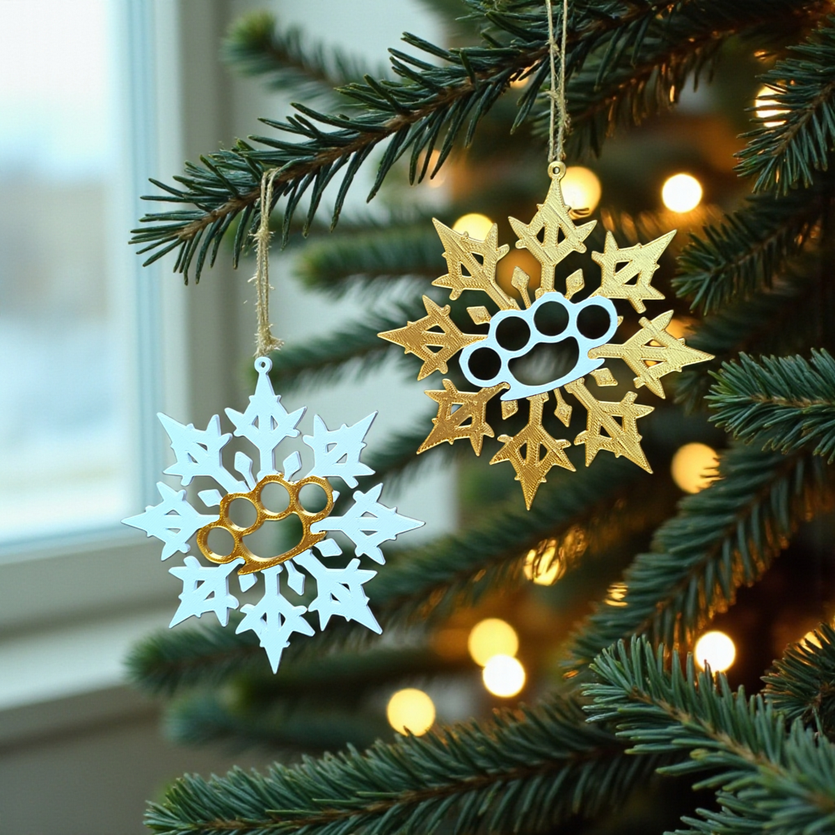 Bad Snowflake pair angled flat lay on wood