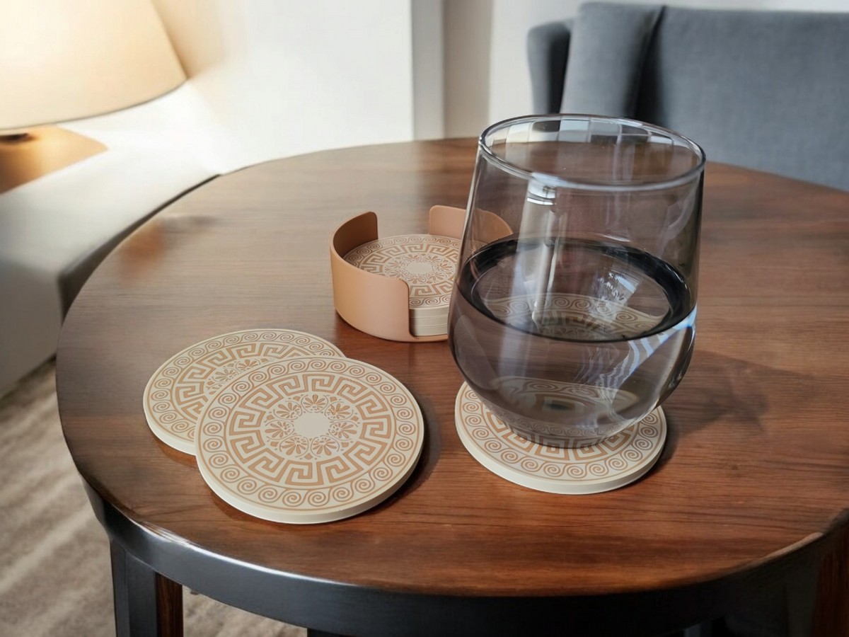 Greek Design Coaster Set with Holder