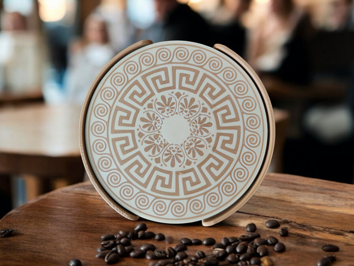 Greek Design Coaster Set with Holder
