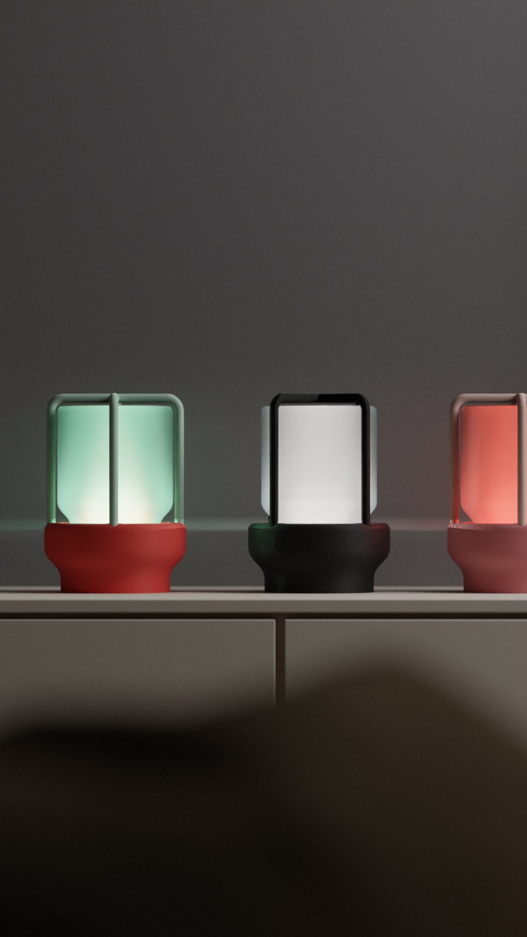 The Miner's Lantern Lamp render showing full product from angle with cage frame and wide base white background