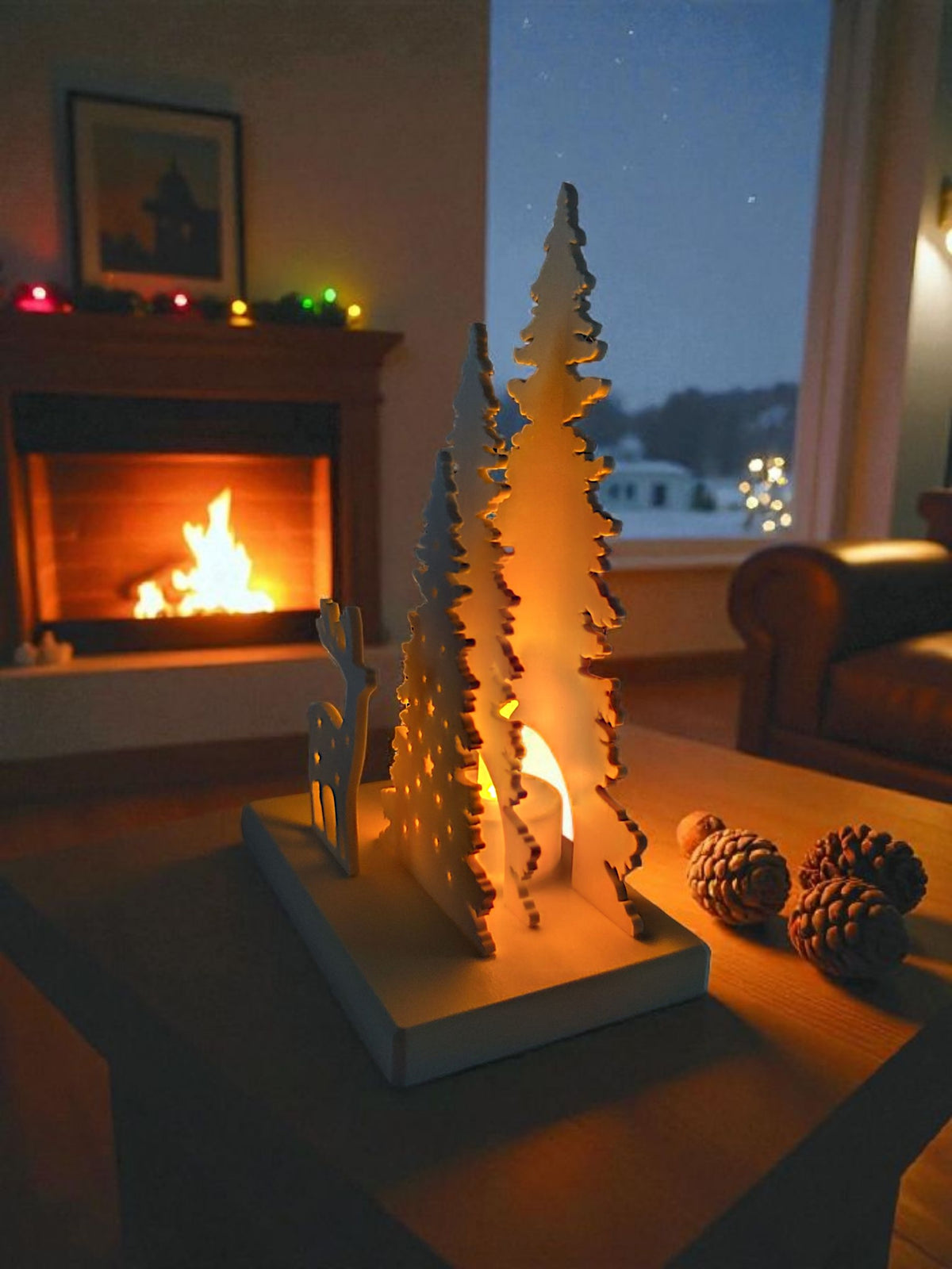 Christmas Decor Scene with LED Tealight Holder