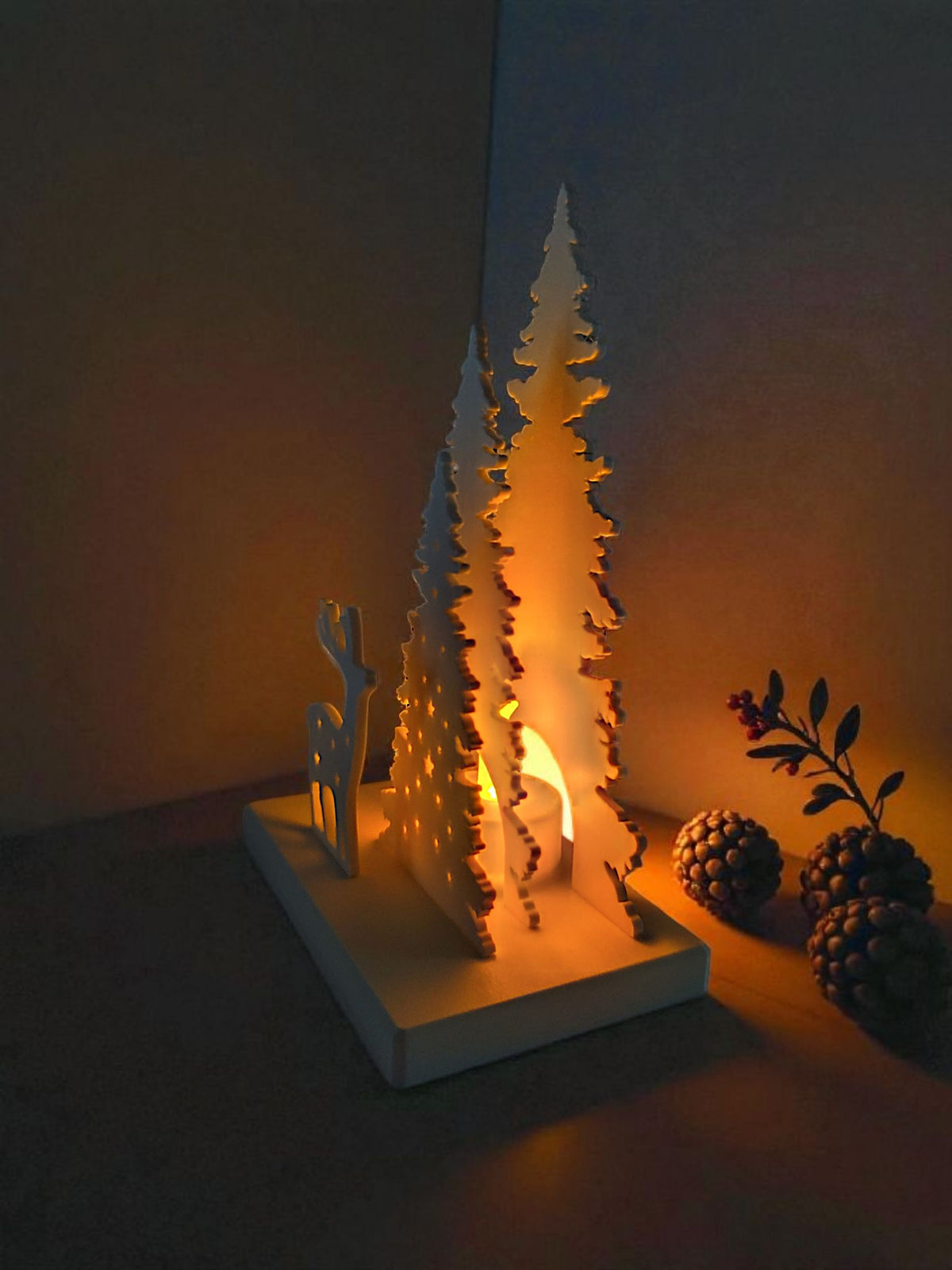 Christmas Decor Scene with LED Tealight Holder