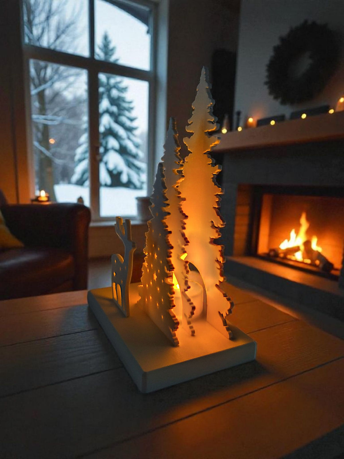 Christmas Decor Scene with LED Tealight Holder