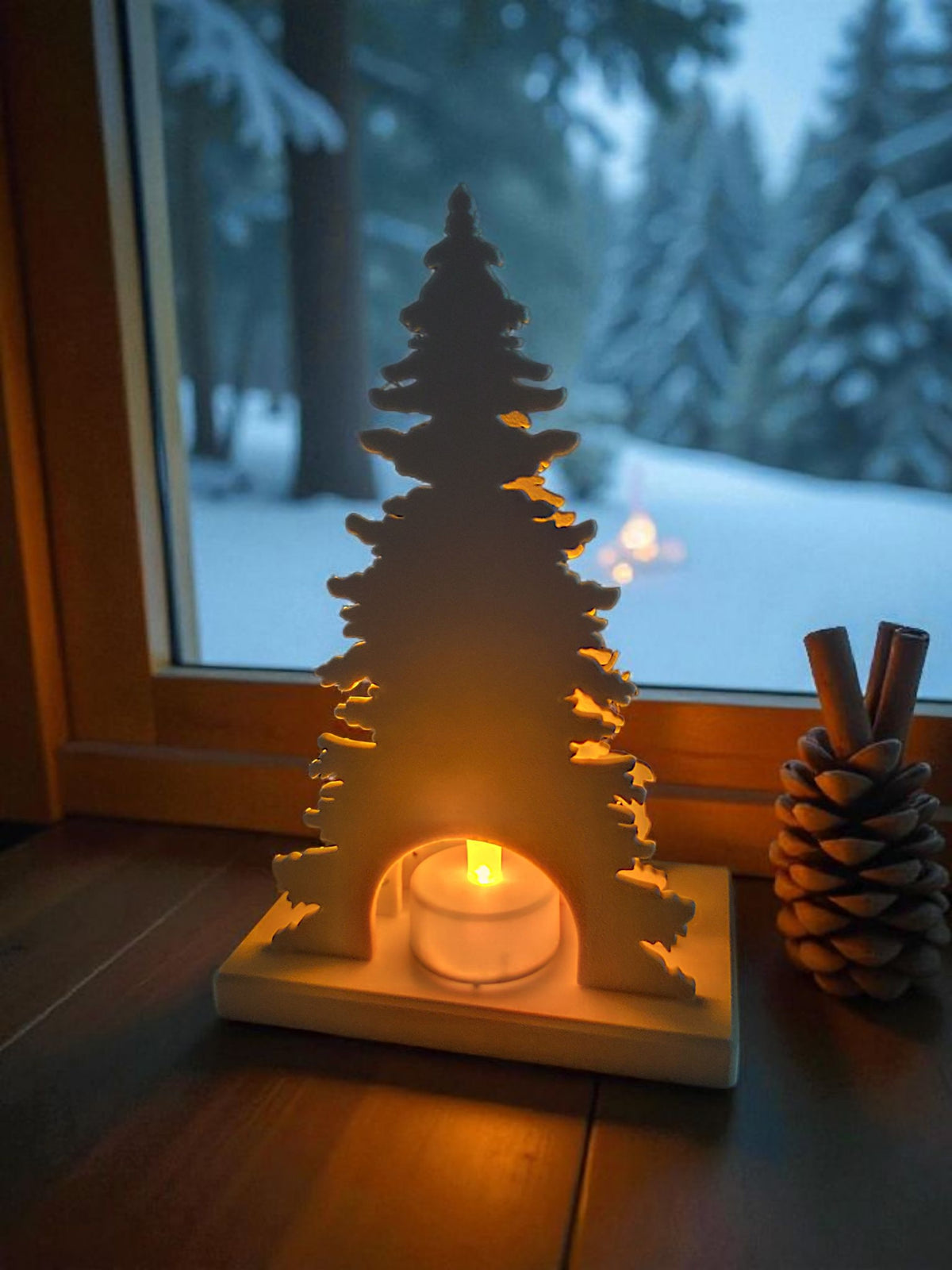 Christmas Decor Scene with LED Tealight Holder