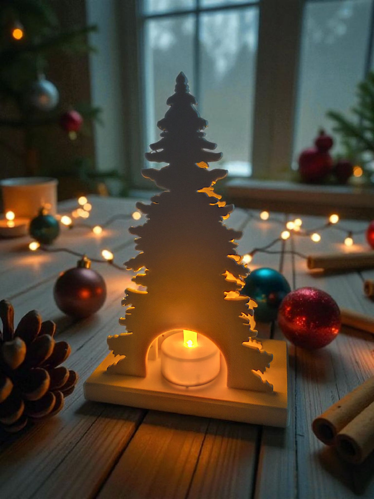 Christmas Decor Scene with LED Tealight Holder