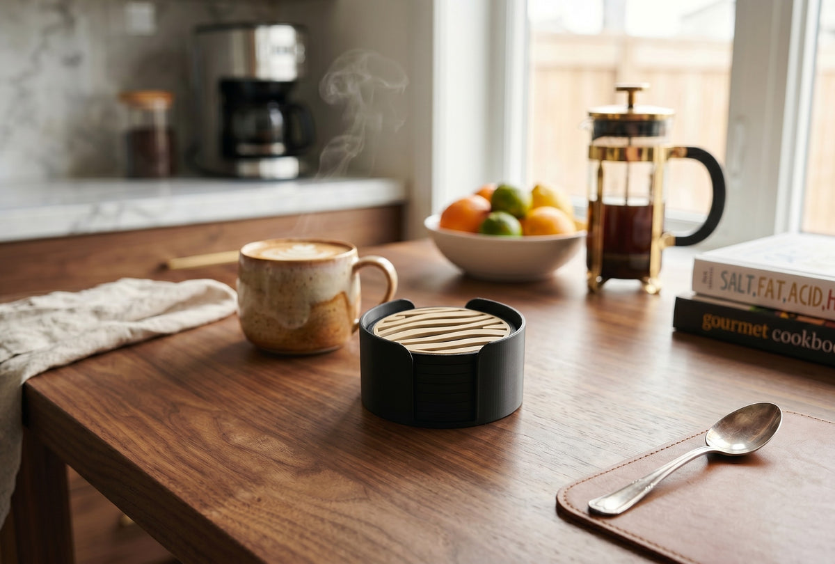 Zebra Texture Coaster Set with Holder