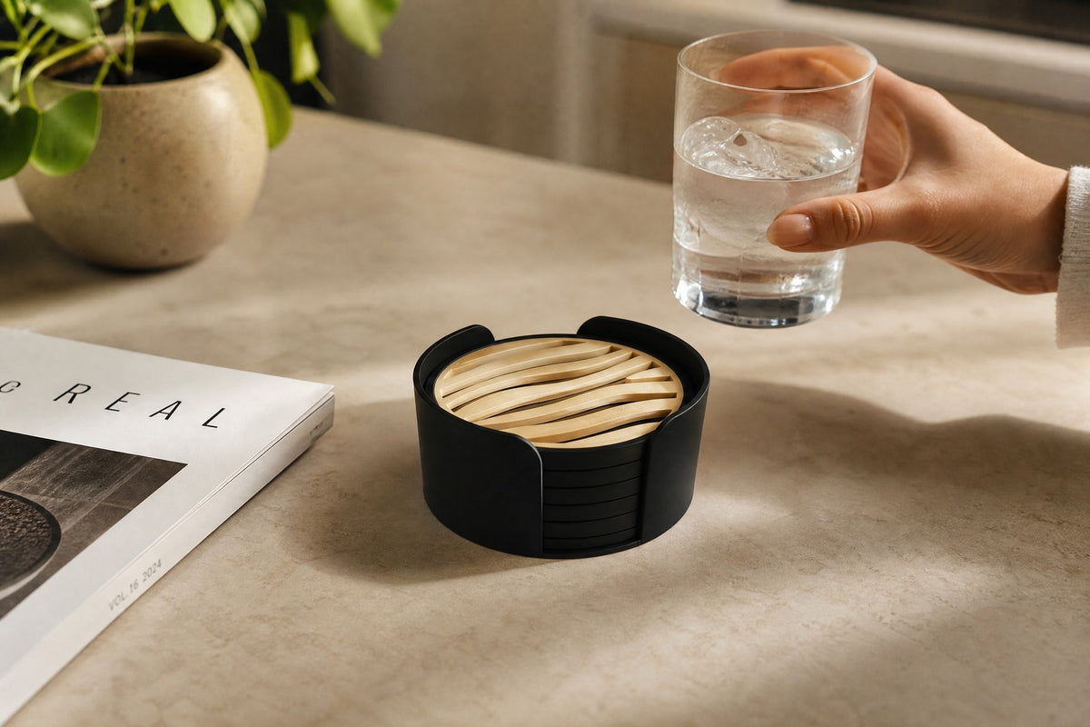 Zebra Texture Coaster Set with Holder
