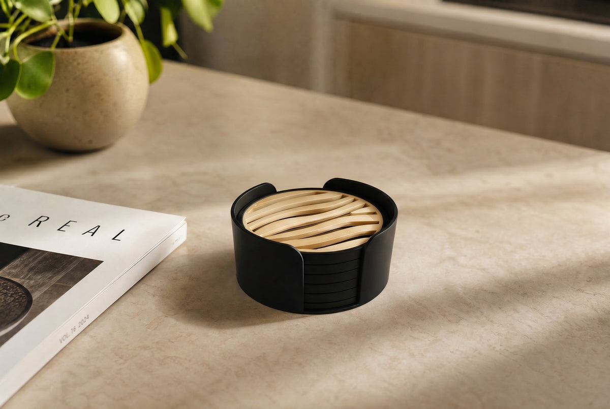 Zebra Texture Coaster Set with Holder