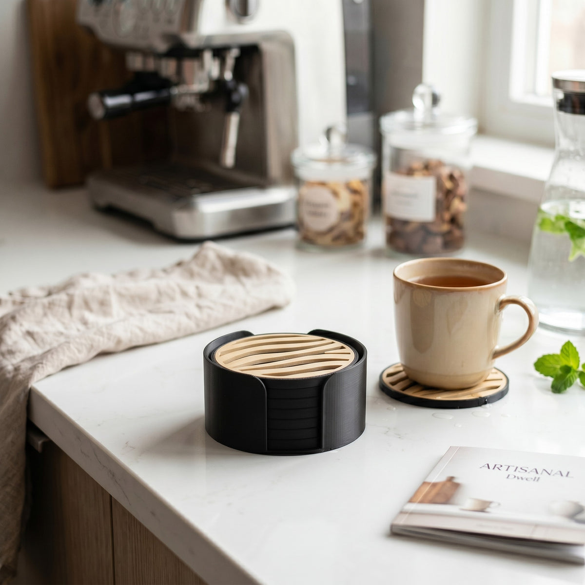 Zebra Texture Coaster Set with Holder