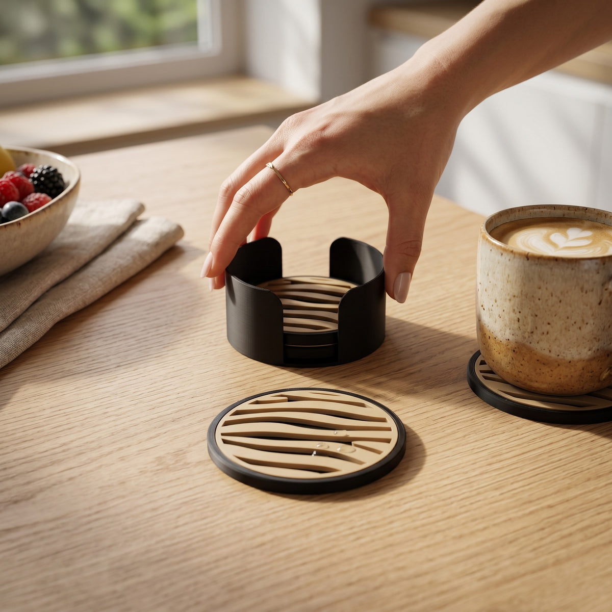 Zebra Texture Coaster Set with Holder