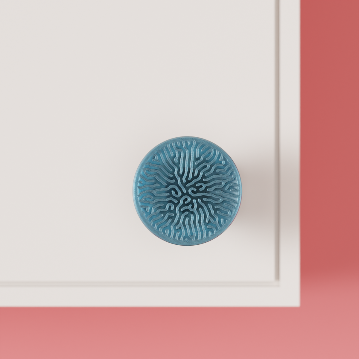 Modern Coral Pattern Cabinet Knob - render angle 2