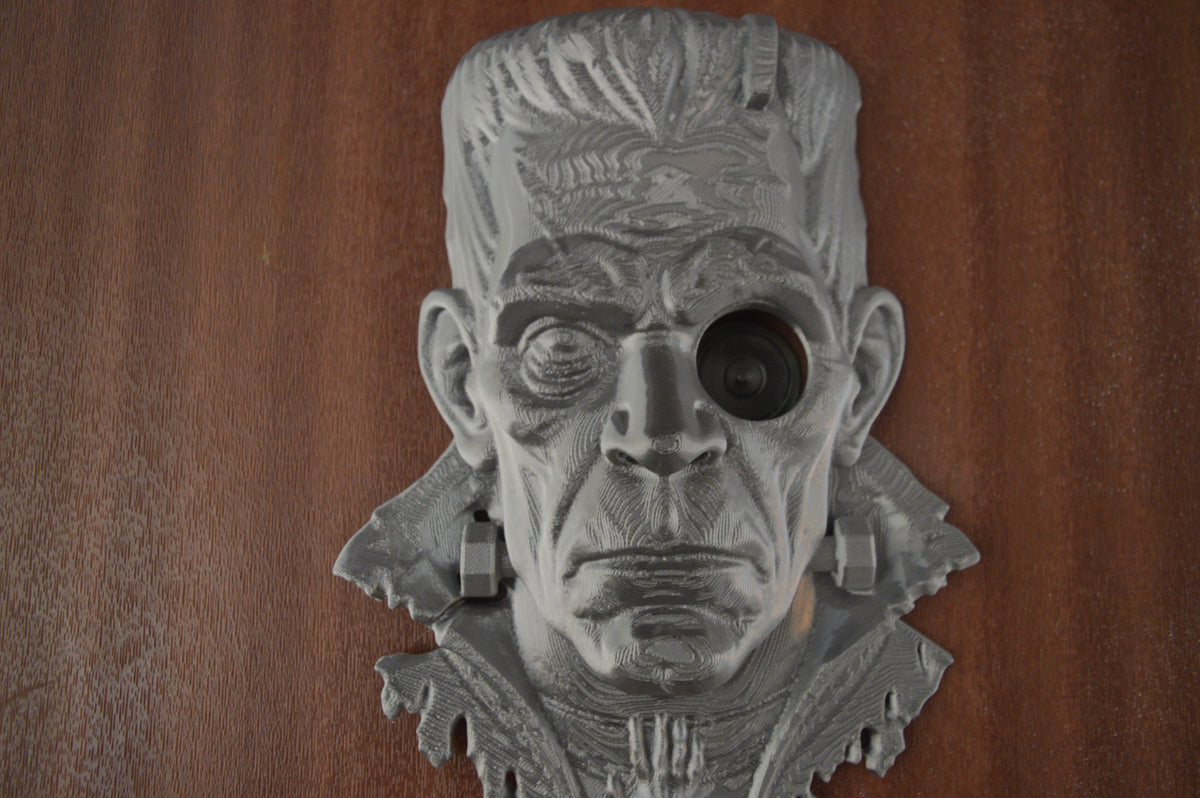 Angled view of Frankenstein peephole decoration