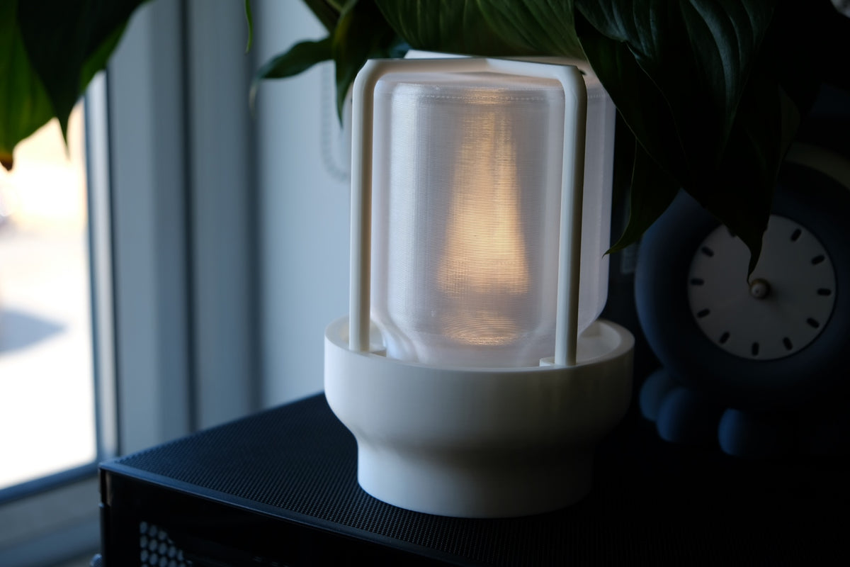The Miner's Lantern Lamp real photo white on black speaker warm amber glow window light bright natural interior