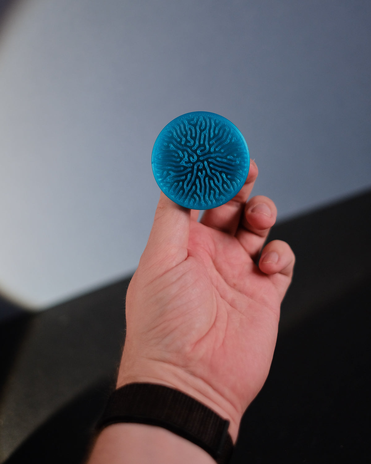Modern Coral Pattern Cabinet Knob - teal side hand hold