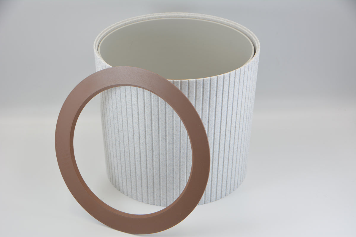 Ribbed Striped Trash Bin with Rose Gold Ring