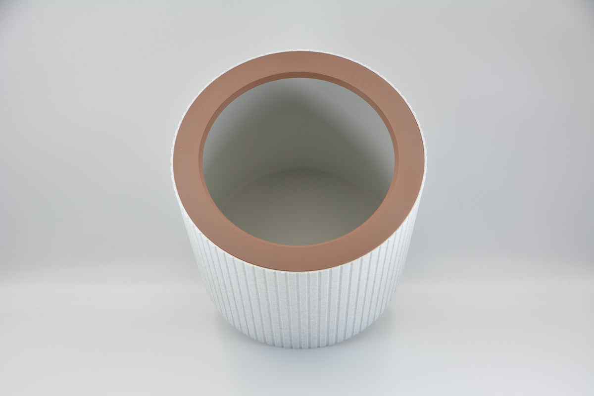 Ribbed Striped Trash Bin with Rose Gold Ring
