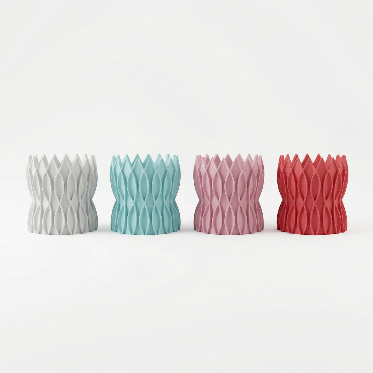 Krona Tealight Holder render 2 four holders on white sideboard grey wall tealight glowing inside
