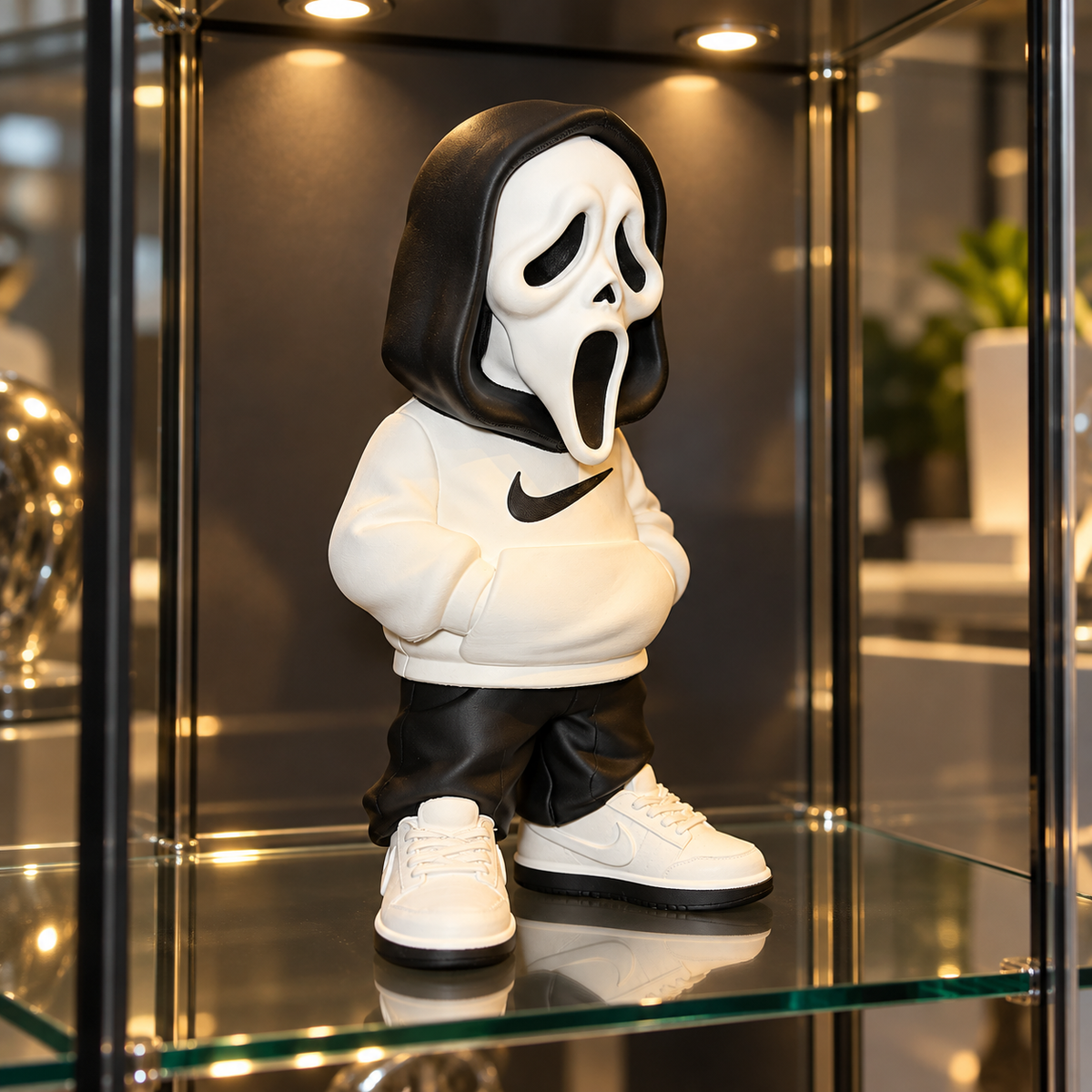 Ghost with Hoodie decorative figure displayed on a dark marble surface