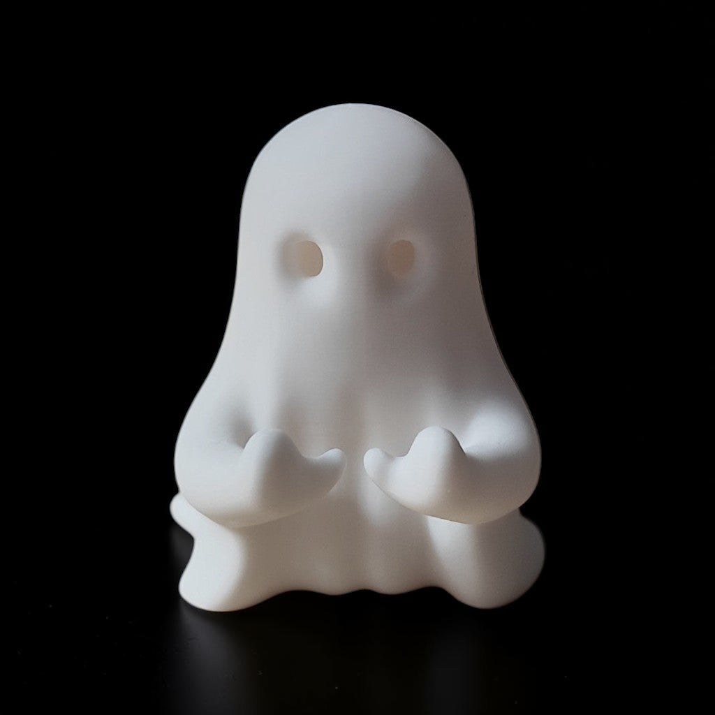 Three Little Halloween Ghosts - Sitting ghost figurine, white, black background