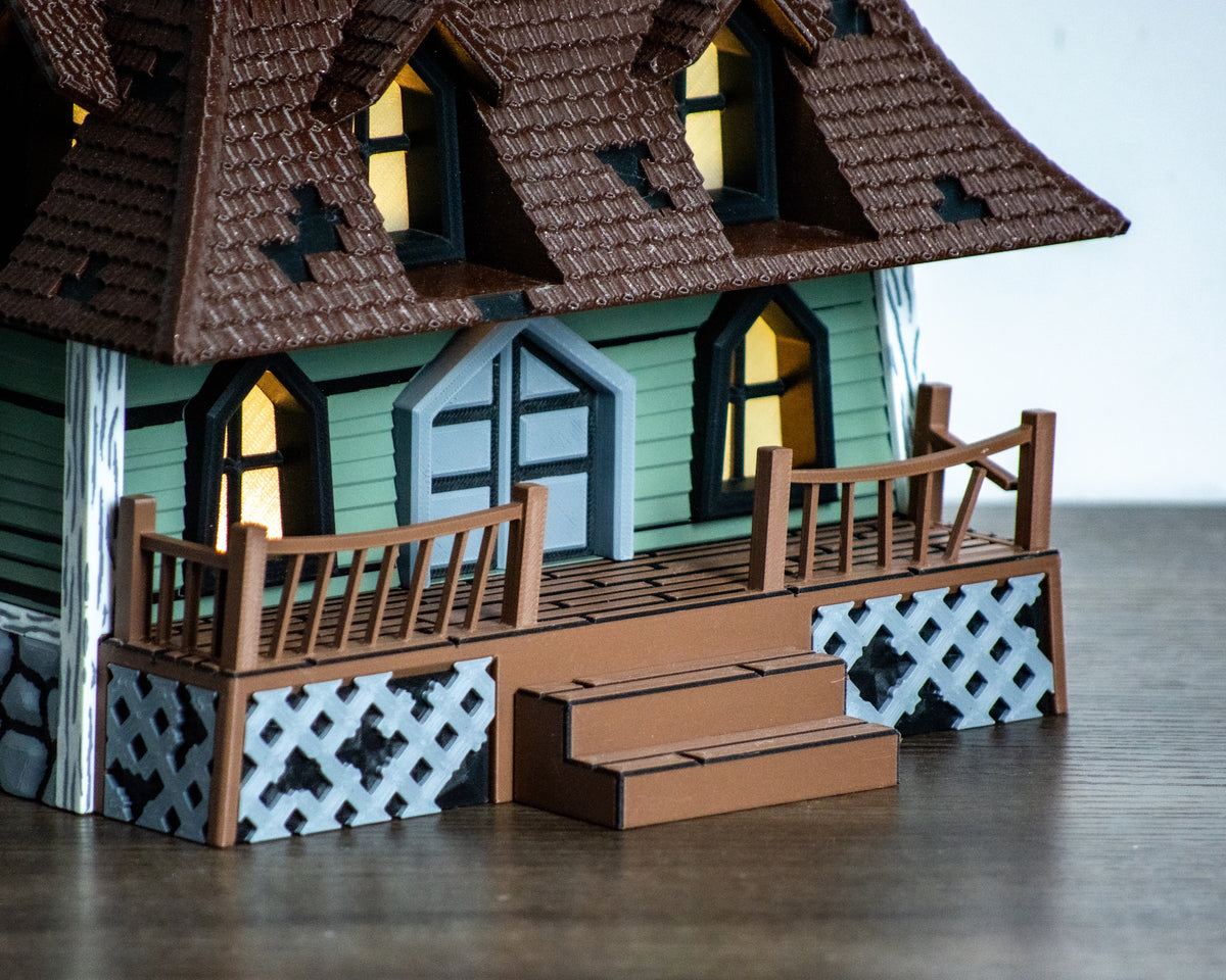 Haunted house front porch and entrance close-up