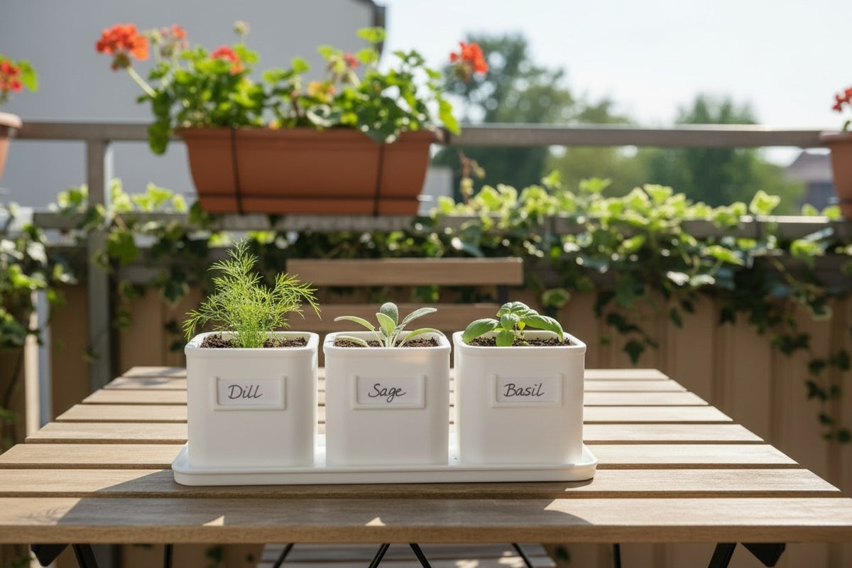 Herb Pot Set with Saucer Tray — Self-Watering Kitchen Planter