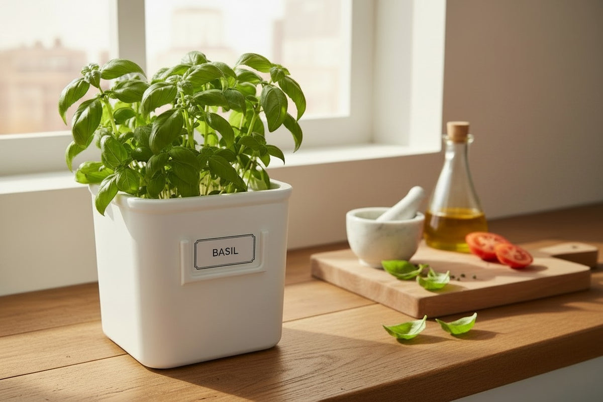 Herb Pot Set with Saucer Tray — Self-Watering Kitchen Planter