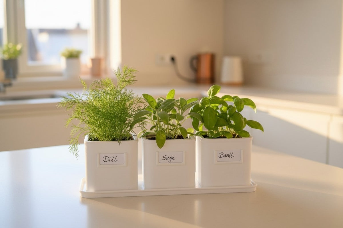 Herb Pot Set with Saucer Tray — Self-Watering Kitchen Planter