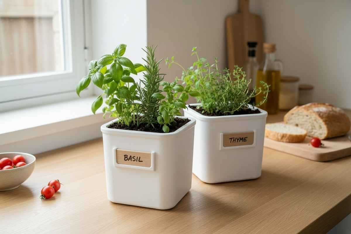 Herb Pot Set with Saucer Tray — Self-Watering Kitchen Planter