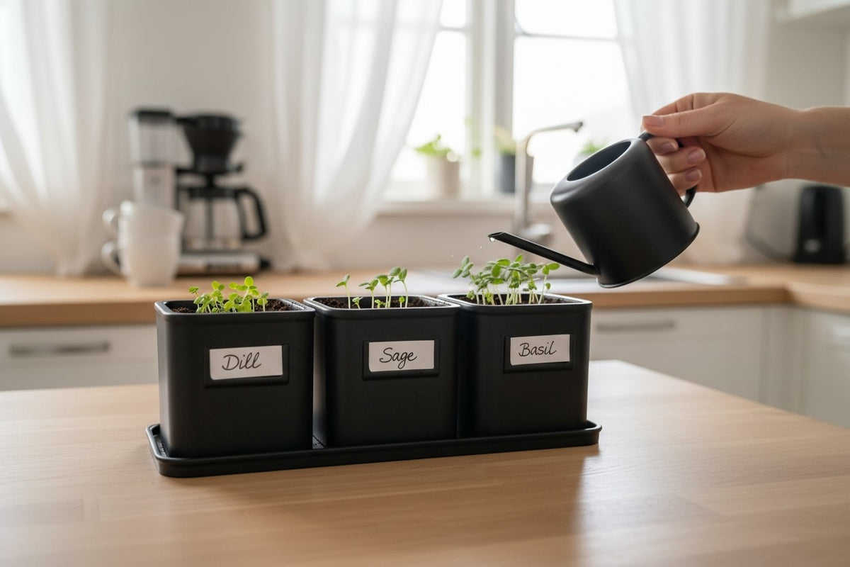 Herb Pot Set with Saucer Tray — Self-Watering Kitchen Planter