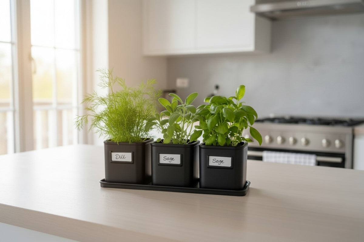 Herb Pot Set with Saucer Tray — Self-Watering Kitchen Planter