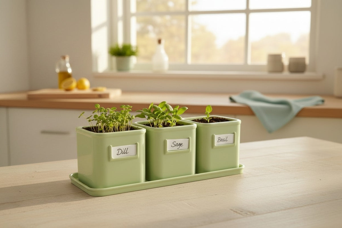 Herb Pot Set with Saucer Tray — Self-Watering Kitchen Planter