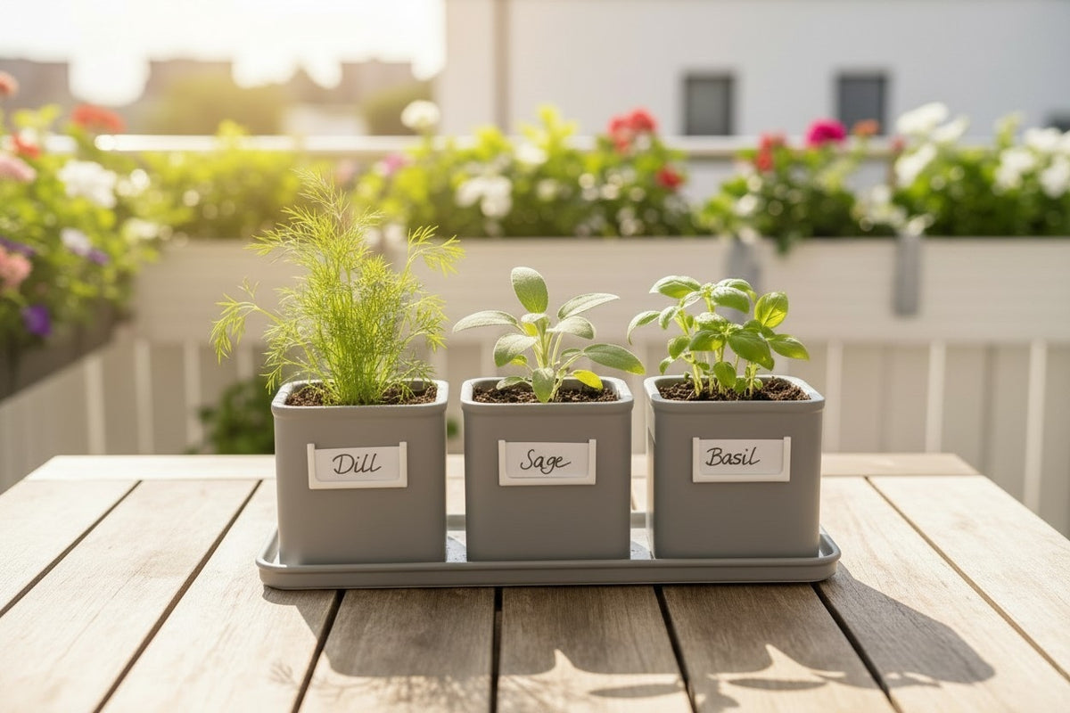 Herb Pot Set with Saucer Tray — Self-Watering Kitchen Planter