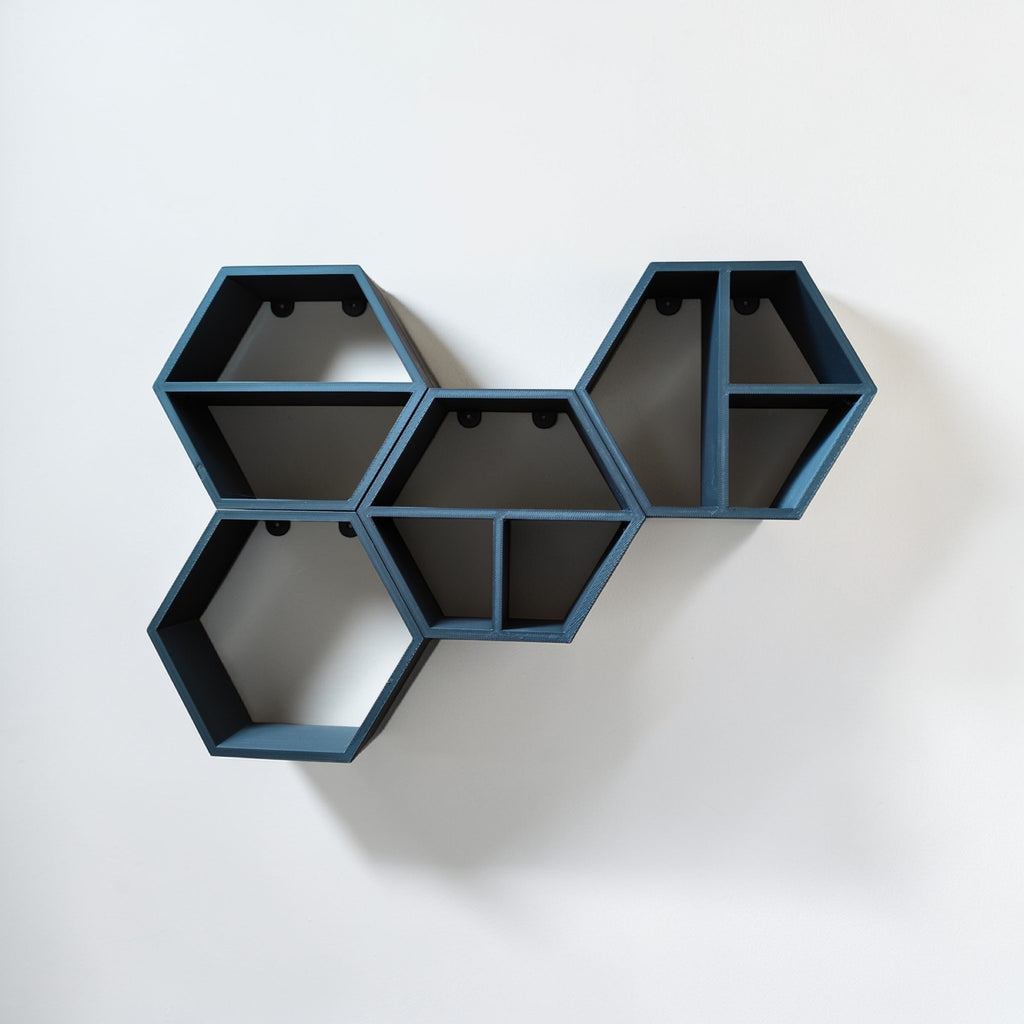 Modular hexagonal shelf set